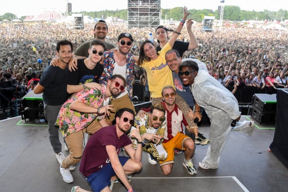 Kezah, Freddy, Cyprien, Luc Barruet, Natoo, Hugo Travers, Squeezie et Joyca lors de la Color Party - 21ème édition du festival Solidays à l'hippodrome de Longchamp à Paris le 23 juin 2019. © Lionel Urman/Bestimage