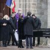 Candice Patou et son fils Julien Hossein (veuve et fils du défunt) en famille - Arrivées aux obsèques de Robert Hossein en l'église Saint-Rémy dans la ville de Vittel. © Elyxandro Cegarra / Panoramic / Bestimage