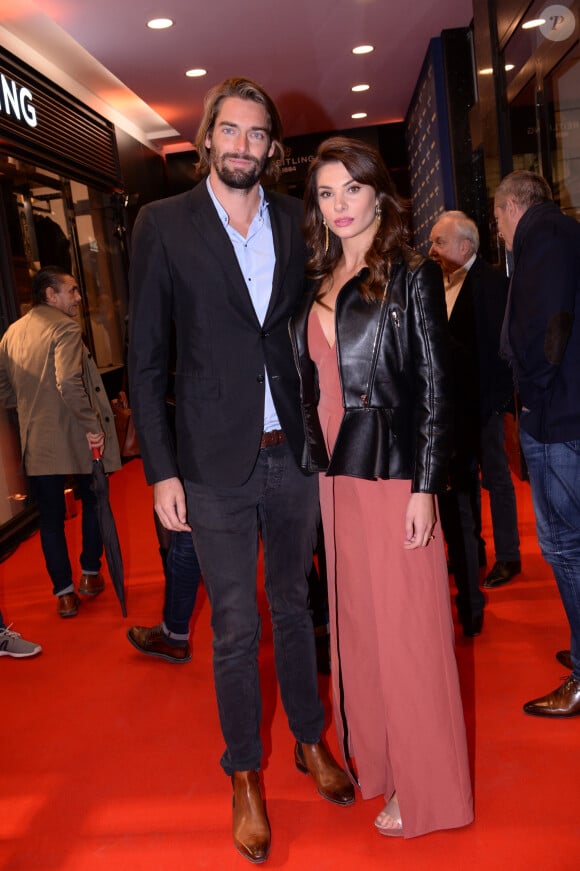 Camille Lacourt et sa compagne Alice Detollenaere (Miss Bourgogne 2010) lors de la soirée de réouverture de la boutique "Breitling", située rue de la Paix. Paris, le 3 octobre 2019. © Rachid Bellak/Bestimage