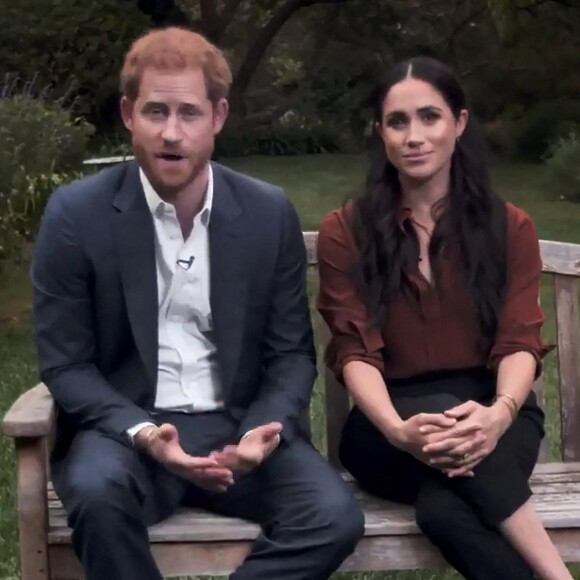 Le prince Harry, duc de Sussex, et Meghan Markle, duchesse de Sussex en pleine interview pour TIME 100 television ABC. Le 23 septembre 2020.