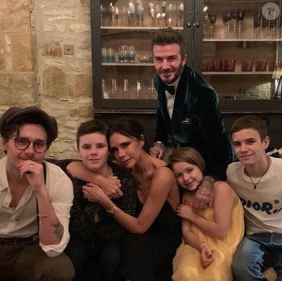 David Beckham, Victoria Beckham et leurs quatre enfants Brooklyn, Romeo, Cruz et Harper. Novembre 2019.
