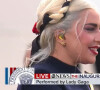 Lady Gaga entonne l'hymne national lors de la cérémonie d'investiture du président des Etats-Unis, Joe Biden à Washington, le 20 janvier 2021.