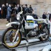 Exclusif - La moto de Hubert Auriol lors de sa victoire du Paris-Dakar - Arrivées aux obsèques de Hubert Auriol au Temple de l'Oratoire du Louvre à Paris le 18 janvier 2021.