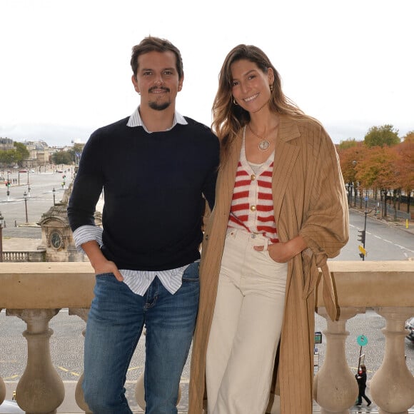 Exclusif - Laury Thilleman et son mari Juan Arbelaez - Présentation de la nouvelle collection de Haute Joaillerie "Valérie Messika by Kate Moss" à l'hôtel de Crillon à Paris, lors de la fashion week. Le 5 octobre 2020. © Veeren / Bestimage