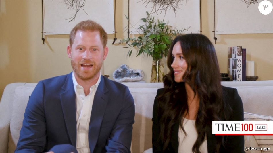 Le prince Harry, duc de Sussex, et Meghan Markle, duchesse de Sussex en interview pour l'émission Engineering A Better World TIME100, le 20 octobre 2020.