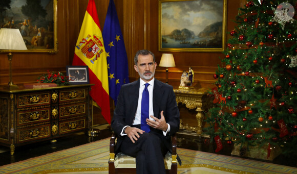 Le roi Felipe VI d'Espagne lors de son traditionnel discours de Noël du Palais Zarzuela à Madrid le 24 décembre 2020
