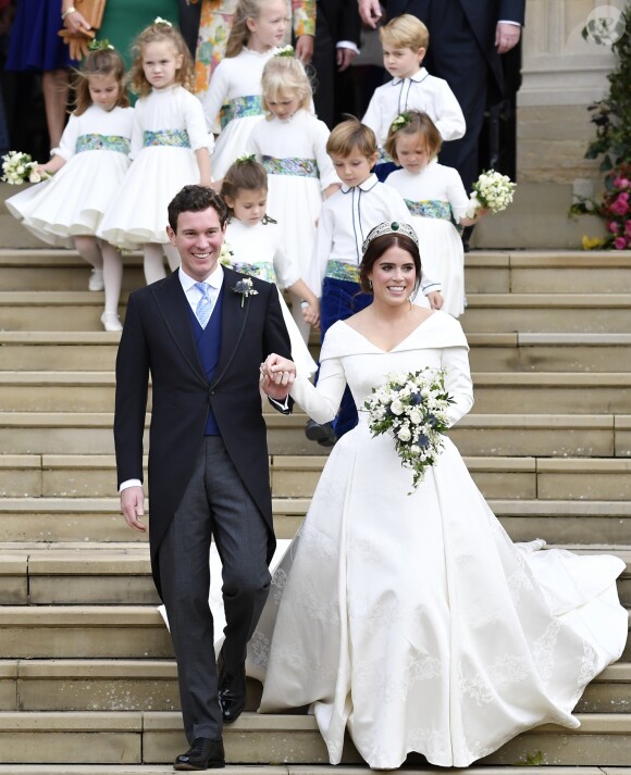 Sorties après la cérémonie de mariage de la princesse Eugenie d'York et Jack Brooksbank en la chapelle Saint-George au château de Windsor.