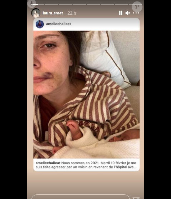 Laura Smet bouleversée par le témoignage d'Amelie Challeat sur Instagram, agressée par un voisin alors qu'elle était avec son bébé.