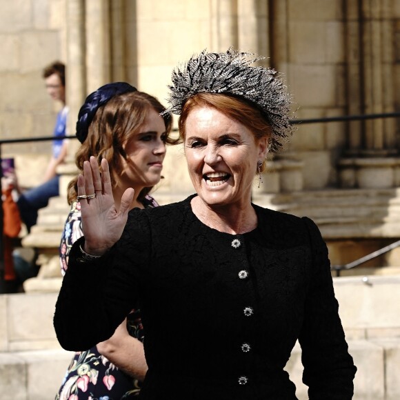 La princesse Eugenie d'York et sa mère Sarah Margaret Ferguson, duchesse d'York - Les invités arrivent au mariage de Ellie Goulding et Caspard Jopling en la cathédrale d'York, le 31 août 2019.