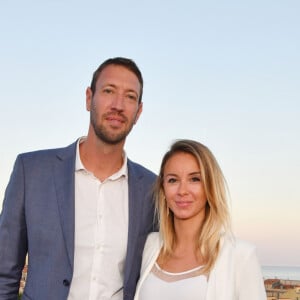 Exclusif - Alain Bernard et sa fiancée Faustine durant la soirée d'ouverture du 24ème Festival du Livre de Nice sur le toit terrasse de l'hôtel Aston la Scala, le 31 mai 2019. © Bruno Bebert/Bestimage 