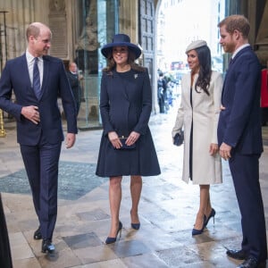 Le prince William, duc de Cambridge, Kate Catherine Middleton (enceinte), duchesse de Cambridge, Meghan Markle et le prince Harry - La famille royale d'Angleterre lors de la cérémonie du Commonwealth en l'abbaye Westminster à Londres. Le 12 mars 2018