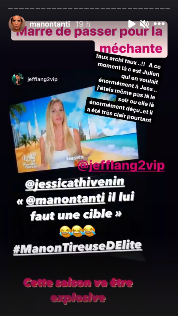 Manon Marsault évoque sa brouille avec Jessica Thivenin via sa story Instagram