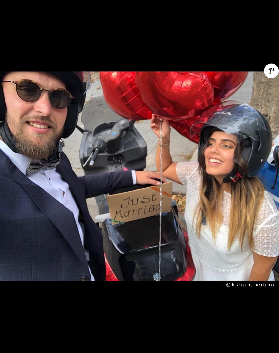 Inès Reg et son mari Kévin sur Instagram. Jolie photo de mariage.