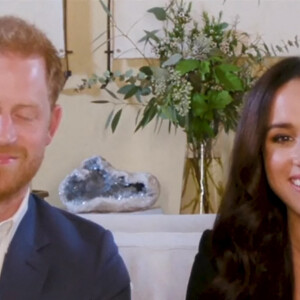 Le prince Harry, duc de Sussex, et Meghan Markle, duchesse de Sussex en interview pour l'émission Engineering A Better World TIME100, le 20 octobre 2020