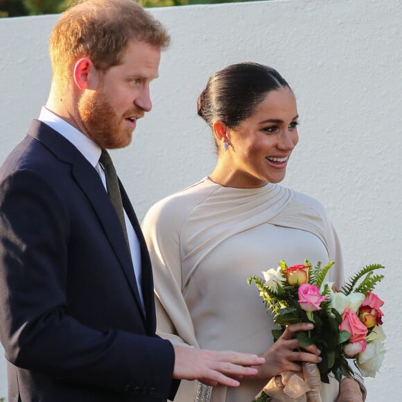 Le prince Harry, duc de Sussex, et Meghan Markle, duchesse de Sussex, enceinte assistent à une réception organisée par l'ambassadeur britannique au Maroc, Thomas Reilly, à la résidence britannique de Rabat, dans le cadre de leur voyage officiel au Maroc.