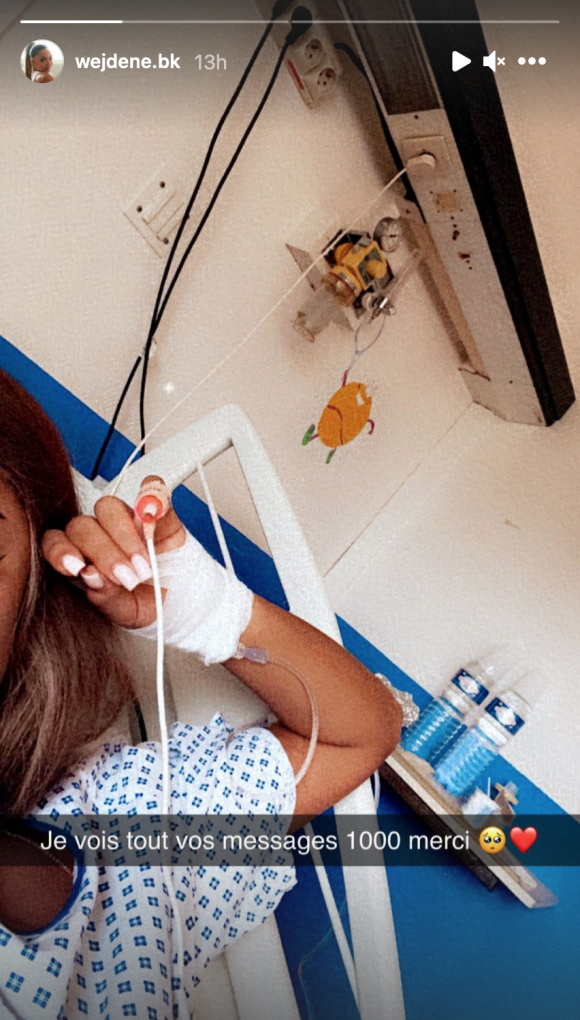 Wejdene, hospitalisée, remercie ses fans pour leur soutien dans sa story Instagram