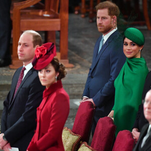 Le prince William, duc de Cambridge, et Catherine (Kate) Middleton, duchesse de Cambridge, Le prince Harry, duc de Sussex, Meghan Markle, duchesse de Sussex - La famille royale d'Angleterre lors de la cérémonie du Commonwealth en l'abbaye de Westminster à Londres, mars 2020.