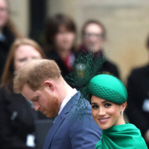 Le prince Harry, duc de Sussex, et Meghan Markle, duchesse de Sussex - La famille royale d'Angleterre lors de la cérémonie du Commonwealth en l'abbaye de Westminster à Londres, le 9 mars 2020.