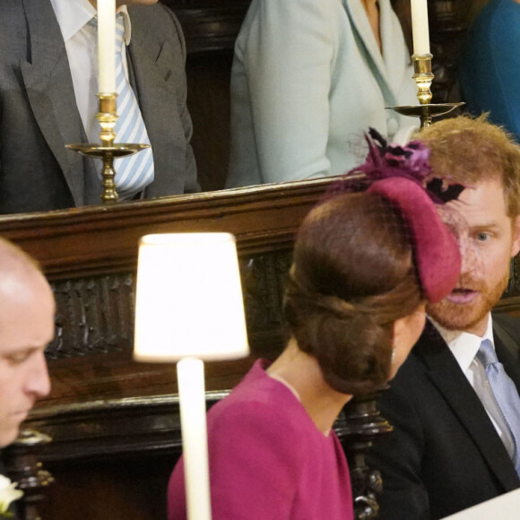 Le prince William, duc de Cambridge, et Catherine (Kate) Middleton, duchesse de Cambridge, Le prince Harry, duc de Sussex, et Meghan Markle, duchesse de Sussex - Cérémonie de mariage de la princesse Eugenie d'York et Jack Brooksbank en la chapelle Saint-George au château de Windsor, Royaume Uni le 12 octobre 2018.