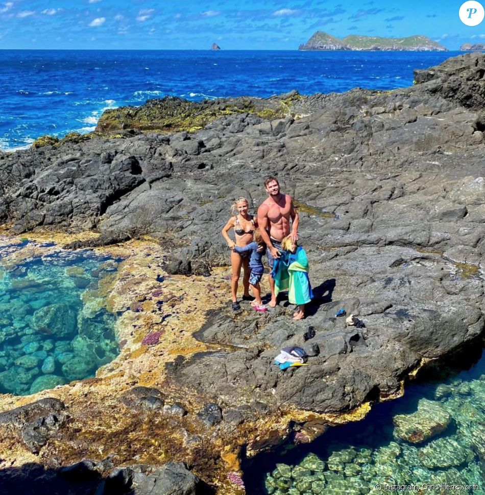 Elsa Pataky, Chris Hemsworth et leurs enfants en vacances sur l&#039;île de Lord Howe, en Australie. Janvier 2021.