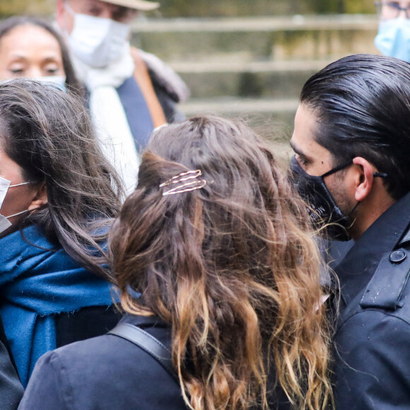 Fauve Hautot, Leïla Da Rocha (compagne de Patrick Dupond), Christophe Licata - Arrivées aux Obsèques du danseur étoile Patrick Dupond en l'église Saint-Roch à Paris, France, le 11 mars 2021.