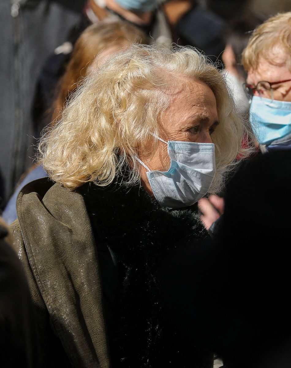 Brigitte Fossey - Arrivées aux Obsèques du danseur étoile Patrick Dupond en l'église Saint-Roch à Paris, France, le 11 mars 2021.