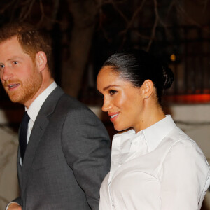 Le prince Harry, duc de Sussex, et Meghan Markle, enceinte, duchesse de Sussex, arrivent au Endeavour fund Awards au Drapers' Hall à Londres le 7 février 2019.