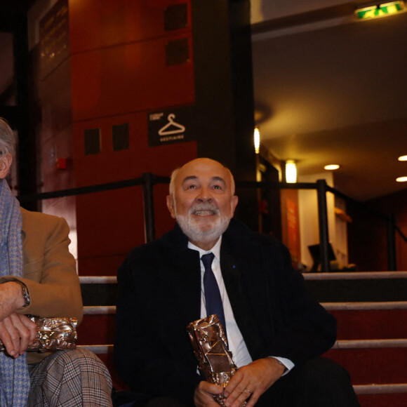 César d'anniversaire pour le Splendide - Michel Blanc, Thierry Lhermitte, Gérard Jugnot lors de la pressroom (press room) remise des prix lors de la 46ème cérémonie des César à l'Olympia à Paris le 12 mars 2021 © Thomas Samson / Pool / Bestimage 