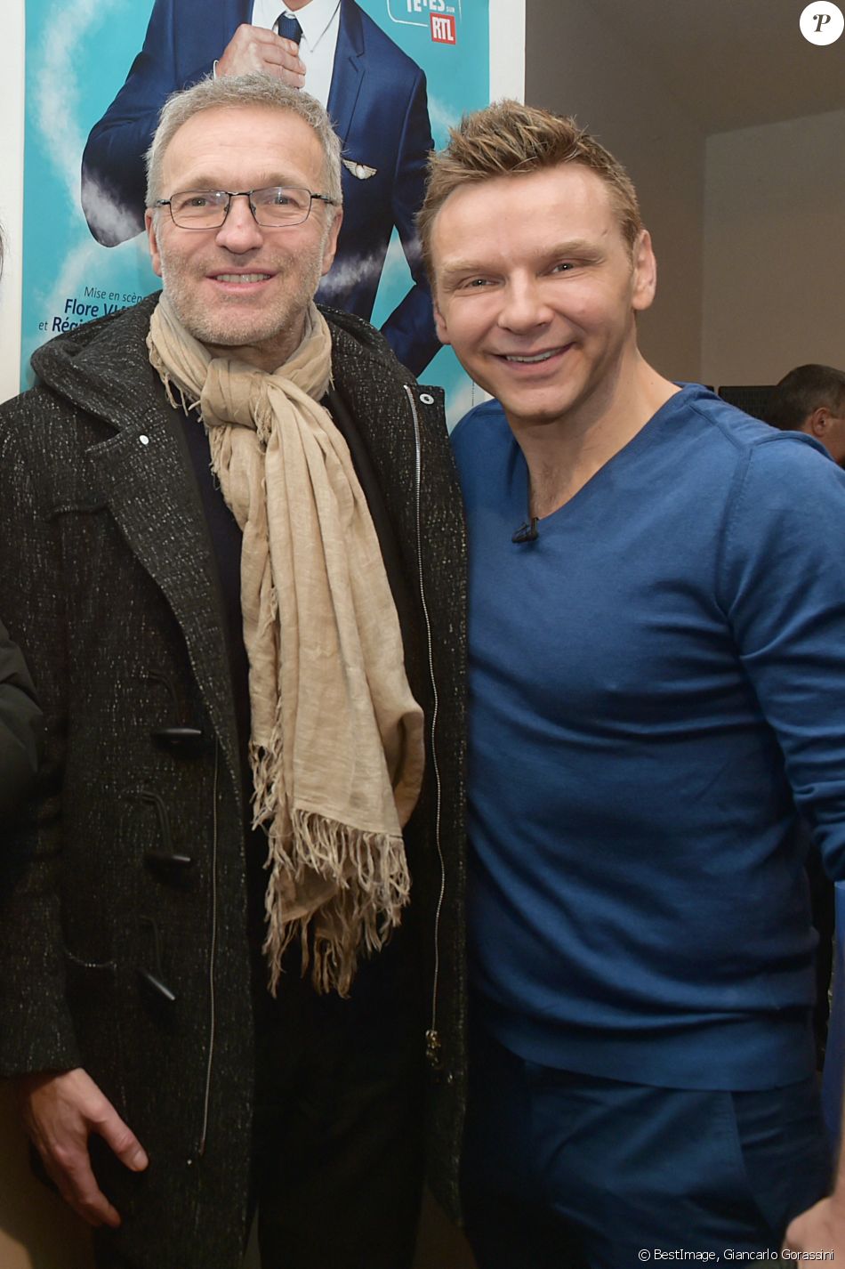 Laurent Ruquier et JeanFi Janssens au cocktail après la générale du spectacle "JeanFi (Janssens) Décolle" à l'Alhambra à Paris, le 7 décembre 2017. © Giancarlo Gorassini/Bestimage