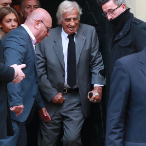 Jean-Paul Belmondo et sa fille Stella - Obsèques de Charles Gérard en la cathédrale arménienne Saint-Jean-Baptiste de Paris le 25 septembre 2019.