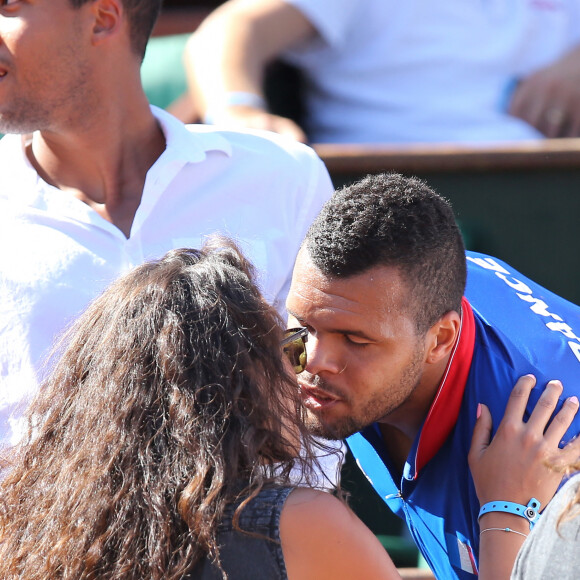 Jo-Wilfried Tsonga et sa compagne Noura Paris le 12 Septembre 2014 Demi-finale de la Coupe Davis entre la France et la Republique Tchèque à Roland-Garros