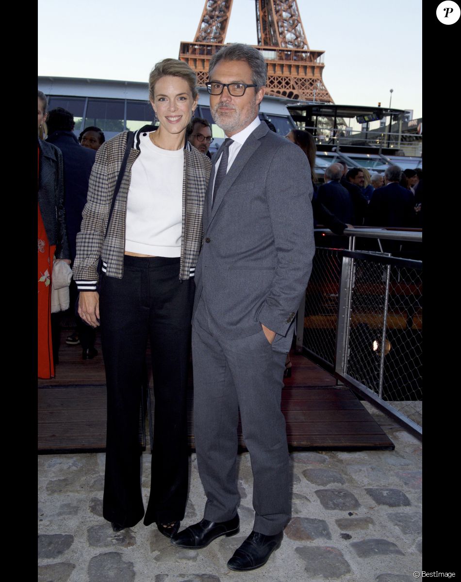 Exclusif - Julie Andrieu et son mari Stéphane Delajoux au baptême du bateau "Ducasse sur Seine" à Paris, le 27 septembre 2018 Ducasse sur Seine. © Julio Piatti / Bestimage