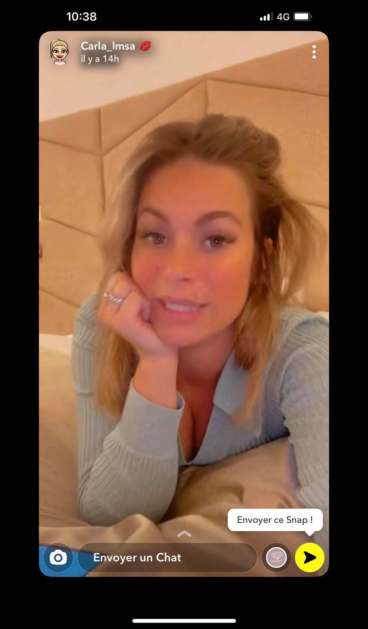 Photo : Carla Moreau sur Snapchat. - Purepeople