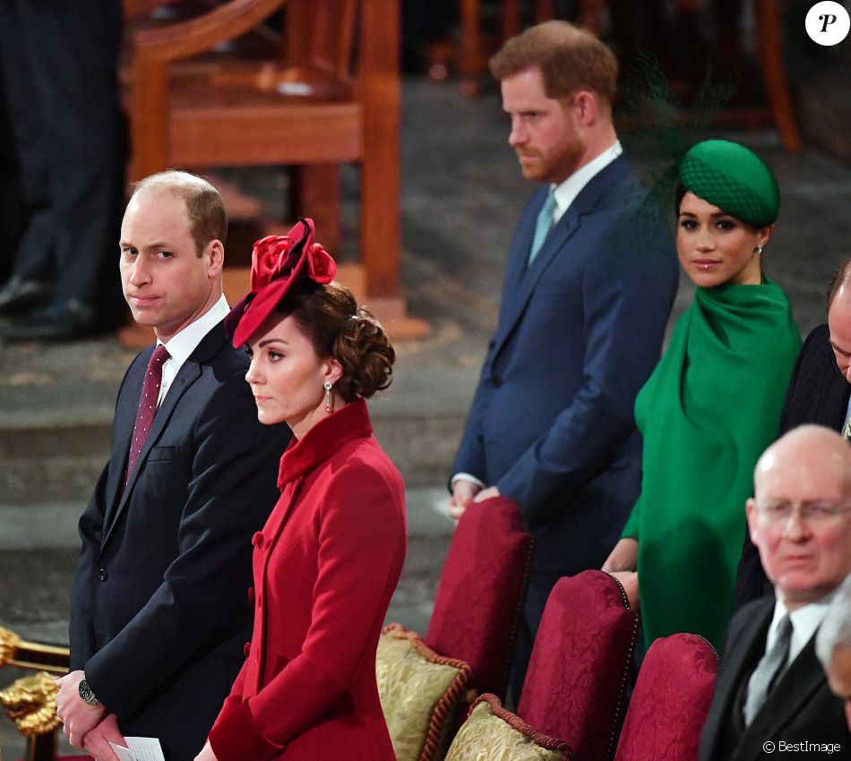 Le prince William, duc de Cambridge, et Catherine (Kate) Middleton, duchesse de Cambridge, Le prince Harry, duc de Sussex, Meghan Markle, duchesse de Sussex - La famille royale d'Angleterre lors de la cérémonie du Commonwealth en l'abbaye de Westminster à Londres le 9 mars 2020.