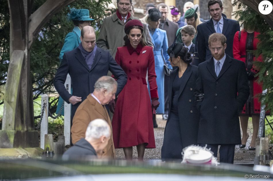 Le prince William, duc de Cambridge, Catherine Kate Middleton, la duchesse de Cambridge, Meghan Markle, duchesse de Sussex enceinte, le prince Harry La famille royale britannique se rend à la messe de Noël à l'église Sainte-Marie-Madeleine à Sandringham, le 25 décembre 2018.