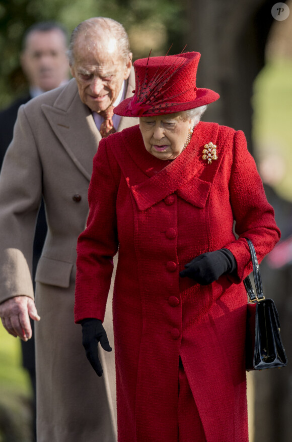 La reine Elizabeth II d'Angleterre et le prince Philip, duc d'Edimbourg se rendent à la messe à l'église Saint-Mary près de Sandringham. Le 4 février 2018.