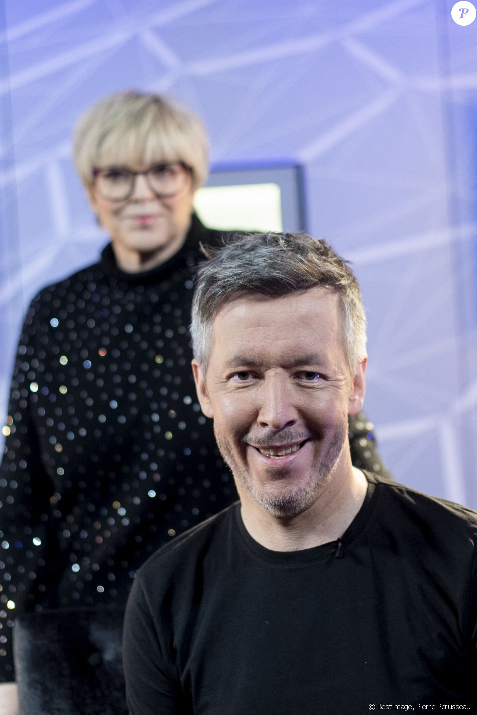 Exclusif - Laurence Boccolini et Jean-Luc Lemoine - Backstage de l'enregistrement de l'émission "Les comiques préférés des français" au Palais des Sports (Dôme de Paris) à Paris, qui sera diffusée le 17 avril sur France 2 © Pierre Perusseau / Bestimage