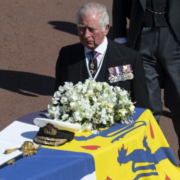 Le prince Charles, prince de Galles - Arrivées aux funérailles du prince Philip, duc d'Edimbourg à la chapelle Saint-Georges du château de Windsor, le 17 avril 2021.