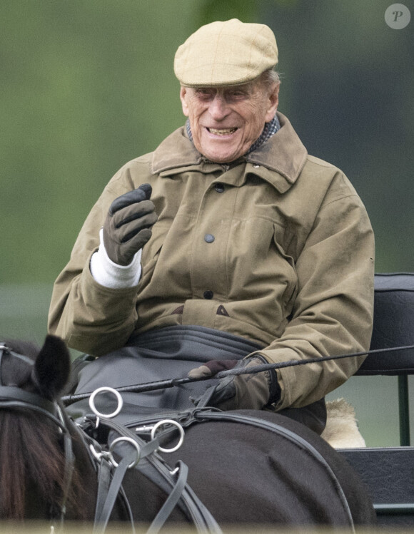 Le prince Philip, duc d'Edimbourg en calèche au Royal Windsor Horse Show.