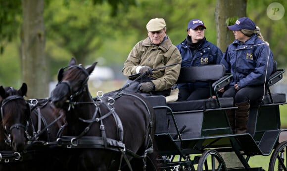 Le prince Philip, duc d'Edimbourg en calèche au Royal Windsor Horse Show. Windsor, le 9 mai 2019.