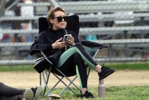 Exclusif - Hilary Duff assiste au match de football de son fils Luca à Los Angeles, 29 février 2020.