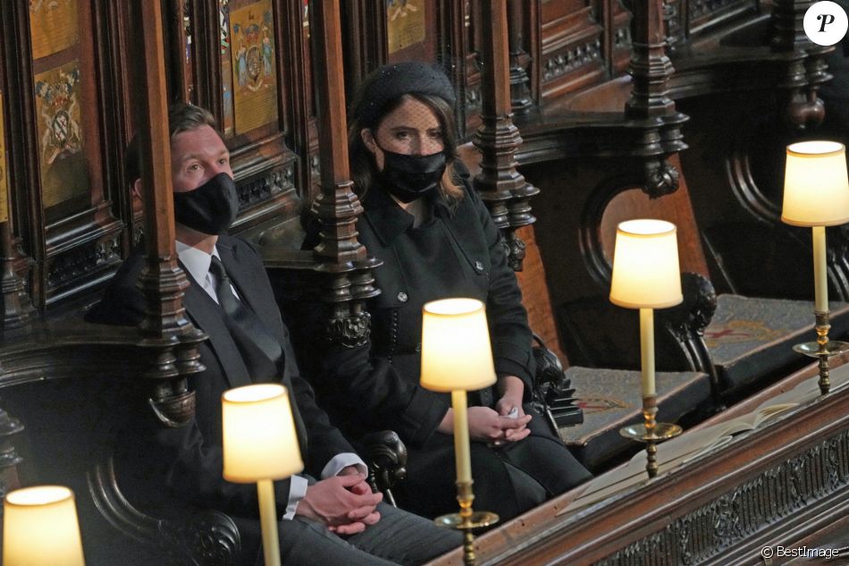 La princesse Eugenie d'York et Jack Brooksbank, - Funérailles du prince Philip, duc d'Edimbourg à la chapelle Saint-Georges du château de Windsor, Royaume Uni, le 17 avril 2021.