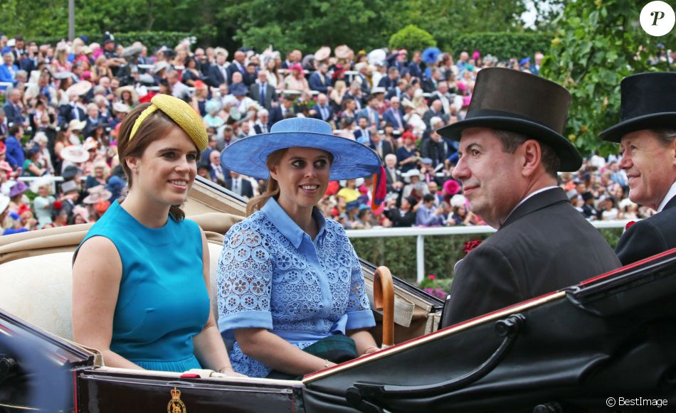 La princesse Eugenie d'York et la princesse Beatrice d'York - La famille royale britannique et les souverains néerlandais lors de la première journée des courses d'Ascot 2019, à Ascot, Royaume Uni, le 18 juin 2019.