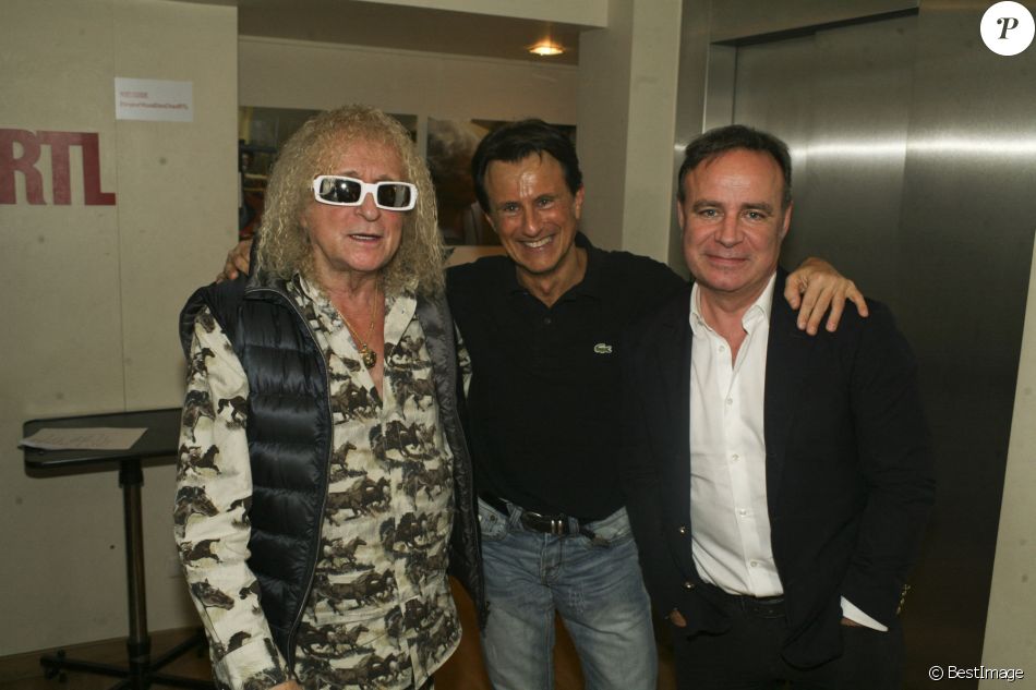 Michel Polnareff, Vincent Perrot, Fabien Lecoeuvre sur l'émission de Vincent Perrot "Stop ou Encore" sur RTL à Paris, le 23 novembre 2016.