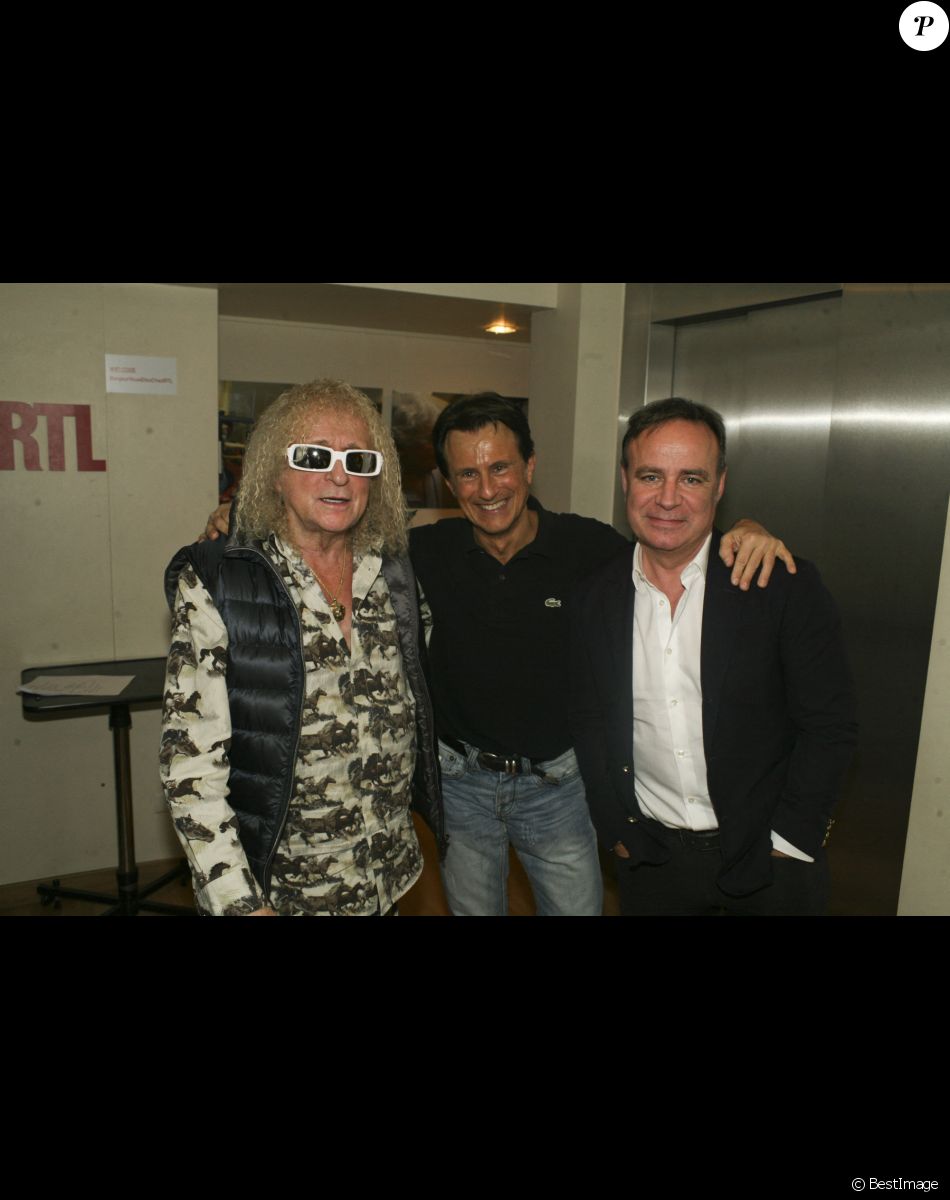 Michel Polnareff, Vincent Perrot, Fabien Lecoeuvre sur l'émission de Vincent Perrot "Stop ou Encore" sur RTL à Paris, le 23 novembre 2016.