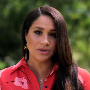 Meghan Markle, enceinte, s'adresse dans un message vidéo à l'assistance du concert caritatif Vax Live à Los Angeles, le 8 mai 2021. Ce concert, organisé pour fêter l'espoir apporté par le vaccin contre le coronavirus (Covid-19), rassemble de nombreuses personnalités telles que Eddie Vedder, le Prince Harry, S. Gomez, C. Teigen, D. Letterman, B. Affleck, J. Kimmel, S. Penn and O. Munn, Brian Johnson du groupe AC/DC.