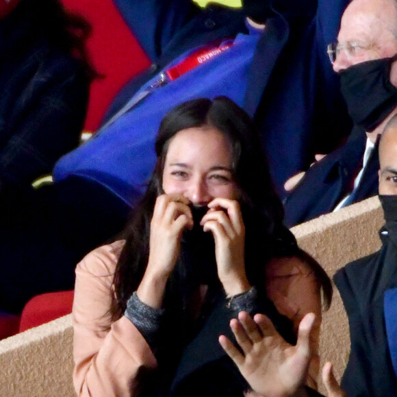 Tony Parker et Alizé Lim ont assisté à la rencontre de football opposant Monaco à Lyon au Stade Louis II de Monaco. Lyon a battu Monaco par 3 buts à 2. Le 2 mai 2021. © Bruno Bebert / Bestimage 