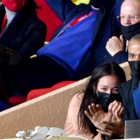 Tony Parker et Alizé Lim ont assisté à la rencontre de football opposant Monaco à Lyon au Stade Louis II de Monaco. Lyon a battu Monaco par 3 buts à 2. Le 2 mai 2021. © Bruno Bebert / Bestimage 