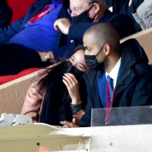 Tony Parker et Alizé Lim ont assisté à la rencontre de football opposant Monaco à Lyon au Stade Louis II de Monaco. Lyon a battu Monaco par 3 buts à 2. Le 2 mai 2021. © Bruno Bebert / Bestimage 