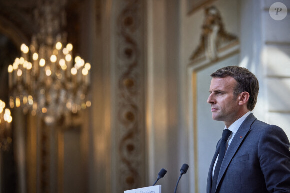 Le président de la République française, Emmanuel Macron et la chancelière allemande lors d'une conférence de presse conjointe en visioconférence au palais de l'Elysée à Paris, France, le 31 mai 2021. © Cyril Moreau/Bestimage 